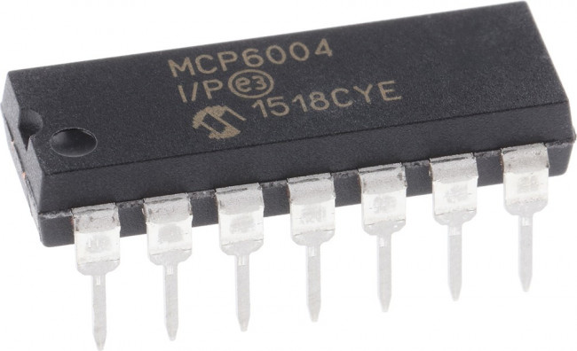 MCP6004-I/P, Операционный усилитель, Четверной, 4 Усилителя, 0.6 В/мкс, 1.8В до 5.5В, DIP, 14 вывод(-ов)