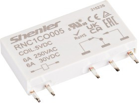 RNC1CO05, Реле сверхтонкое 1пер. 5VDC, 6A/250VAC