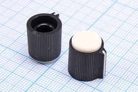 Ручка круглая диаметр 13мм, диаметр регулятора 6.0мм, пластик, черный/белый, CP-NB; №9915 ручка d6,0z18\13x15\пл\ чер/бел\\CP-NB