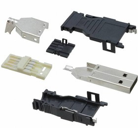 2040305-1, Вилка, USB A, на провод, пайка, PIN 4, прямой, фиксаторы
