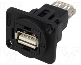 CP30208N, Соединитель, гнездо USB A, с обеих сторон, FT, USB 2.0, пластик