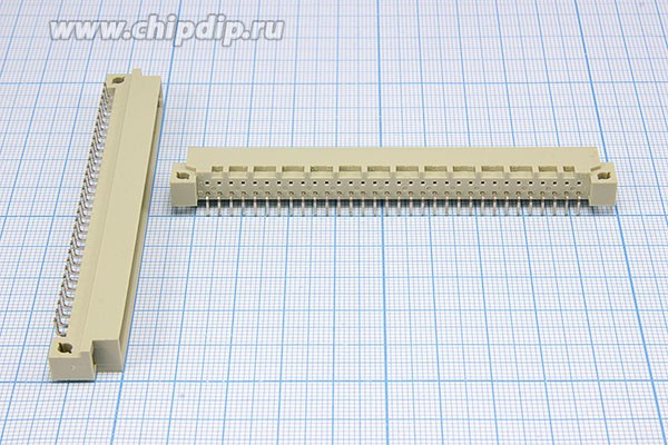 Прямоугольный соединитель штекер DIN41612, шаг P2,54мм, 64P[A], не полный, пластиковый, угловой, D21-32MR1DL; №10097 штек ПрС DIN41612\P2,54