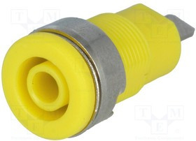 BS-324-LG-Y, Гнездо, "банан" 4мм, 32А, желтый, никелированные, на панель