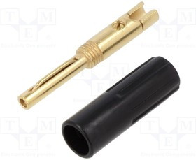 584-0100, Вилка; "банан" 4мм; 16А; 50ВDC; черный; неизолированный; на провод