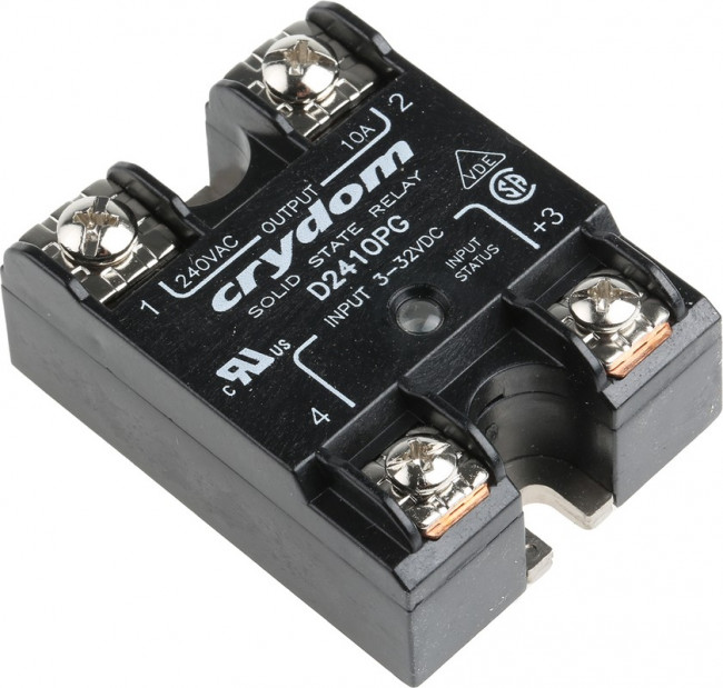 D2410PG, Solid State Relays - Industrial Mount SSR Relay, Panel Mount, IP00, 280VAC/10A, 3-32VDC In, Zero Cross, LED, IOP