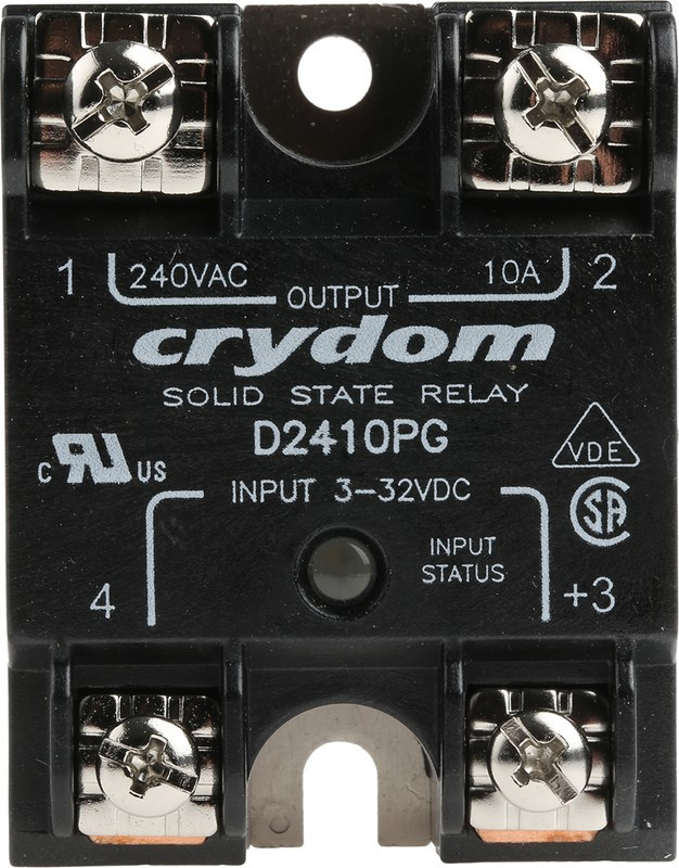 D2410PG, Solid State Relays - Industrial Mount SSR Relay, Panel Mount, IP00, 280VAC/10A, 3-32VDC In, Zero Cross, LED, IOP