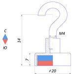 Крючок на неодимовом магните Е20 (М4)