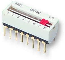 DS16C1-8, DIP / SIP переключатель, 8 схем(-а), Ползунок, Сквозное Отверстие, SPST, 30 В, 250 мА