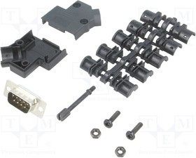 D45PK-P-09-DBP-K, D-Sub; PIN: 9; plug; male; soldering; for cable; black