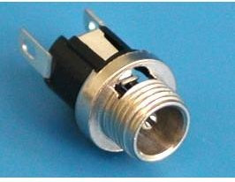 DJK-04A, Разъем питания штыревой 2,1мм, вилка на приборный блок, под гайку, МИНИ