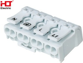 081-32-028, Клемма пружинная соединительная КСПн4-2L+N+PE, 16A, с монтажной ножкой HLT 081-32-028, Клемма пружинная соединительная КСПн4-2L+N+PE, 16A, с монтажной ножкой HLT