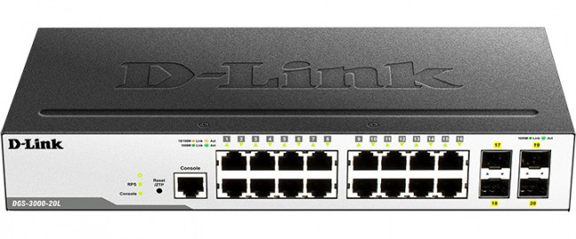 Коммутатор D-Link DGS-3000-20L/B1A, управляемый Коммутатор D-Link DGS-3000-20L/B1A, управляемый