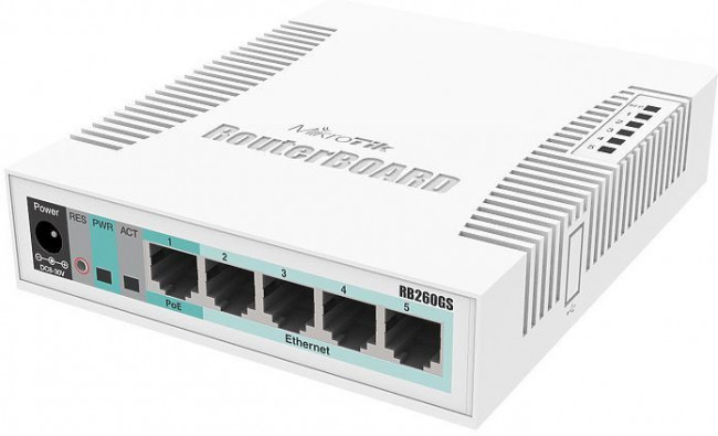 Mikrotik RB260GS CSS106-5G-1S - коммутатор RouterBOARD 260GS 5-port Gigabit smart switch with SFP cage, SwOS