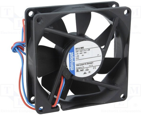8414NHU, Вентилятор осевой, 80х80х25мм,24В, DC, 2.4Вт, качения, 3600об/мин, 2 провода