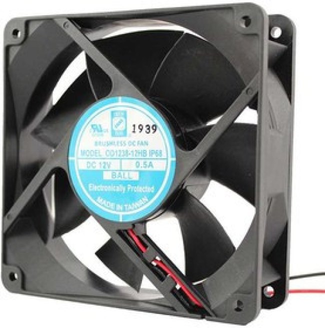 OD1238-24HBIP68, DC Fans DC Axial Fan, 120x120x25mm, 24VDC, 124CFM, 12W, 0.50A, 44dBA, Ball, Wire, IP68