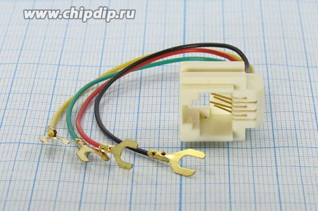 Гнездо телефонное 6P4C, 4L, панель/провод 80мм, 623K-80[RJ11]; №2736 гн телеф 6P4C\ 4L\\пан/провод 80мм\623K-80[RJ11]