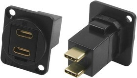Straight, Panel Mount, Female to Male Type C USB Connector