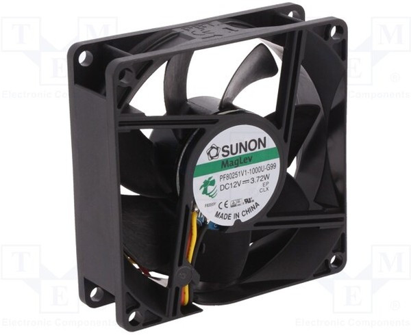 PF80251V1-G99-A, Вентилятор осевой, 12В DC, 80x80x25мм, подшипник Vapo, 101,4куб.м/ч, 44,7дБА PF80251V1-G99-A, Вентилятор осевой, 12В DC, 80x80x25мм, подшипник Vapo, 101,4куб.м/ч, 44,7дБА