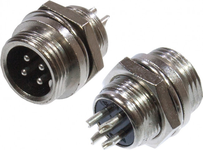1-566-4, Разъем MIC-12, 4Pin, "штекер", металл на корпус