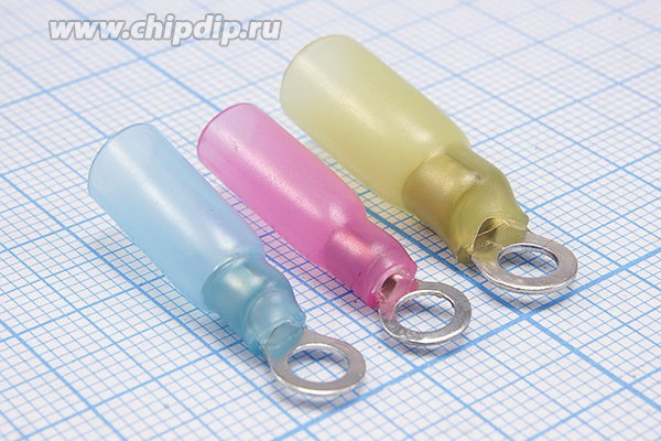 221043R, Наконечник кольцевой ø4.3мм изолированный термоусаживаемый, красный; №15944R клемма"O" d 4,3\0,3\S0,5~1,5\Cu луж\t-усад\кр\\