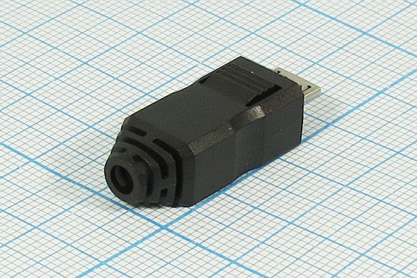 Штекер micro USB, Тип B, 5 контактов, на кабель, с пластиковым кожухом; №10617 штек microUSB \B\5C2C\каб\\ кожух\microUSBB5PB