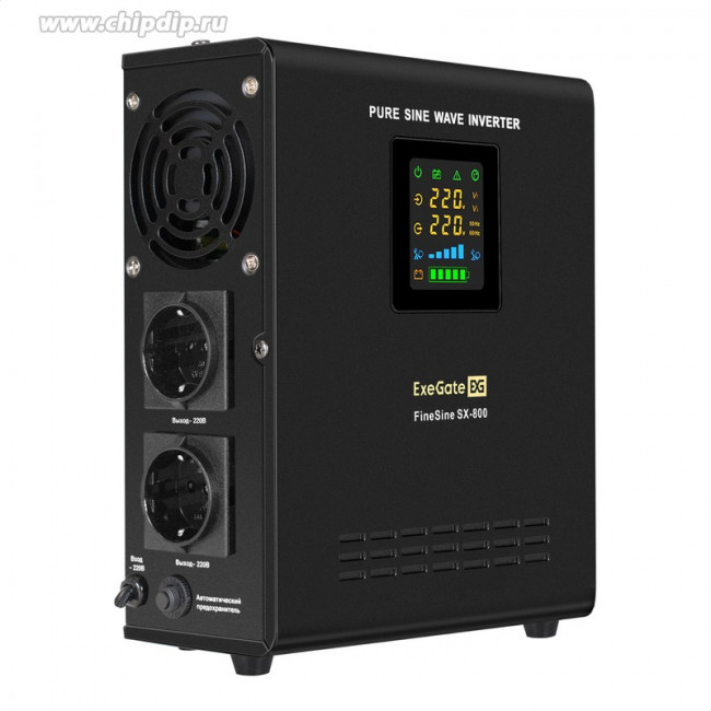 Exegate EX295996RUS ИБП (инвертор, синус, для котла) настенный ExeGate FineSine SX-800.LCD.AVR.2SH  800VA/500W, чистая синусоида, цветной LC