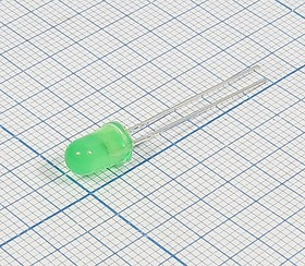 Светодиод круглый 5x9мм, зеленый, 20 мкд, 60 градусов, линза зеленая матовая, 5013GD; №5413 g СД 5 x 9 \зел\ 20\ 60\зел мат\5013GD