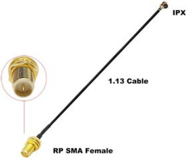 U.FL to RP-SMA Female переход на кабеле 1.13 мм длина 10см U.FL to RP-SMA Female переход на кабеле 1.13 мм длина 10см