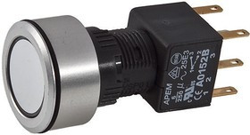 A1PCA1X220J403, Illuminated Push Button Switch, Latching, Panel Mount, 16mm Cutout, DPDT, Blue LED, 250V ac, IP65
