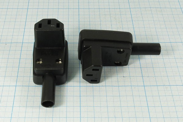 Разъем питания AC розетка С13,250 B, 10 A, на кабель, угловой вертикальный,AC-102R