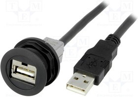 09454521960, Гнездо USB, 22мм, har-port, -25-70°C, d22,3мм, IP20, Цвет: черный