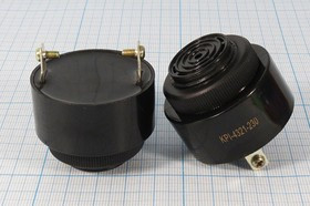 Зуммер пьезоэлектрический с генератором, размер 43x33, напряжение ~220В, частота 2.9кГц, контакты 2T