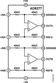 AD8277BRZ, Операционный усилитель, дифференциальный, 550 КГц AD8277BRZ, Операционный усилитель, дифференциальный, 550 КГц