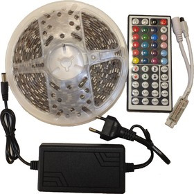 LD12, Набор светодиодной ленты, RGB, 12В, 60SMD(5050)/м, с контроллером, пультом, блоком питания, 5м
