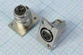 Гнездо микрофонное XLR\3P\пан фланец 2отв\QJDZ-394; №376 Z гн мик XLR\3P\пан флан 2отв\\\QJDZ-394