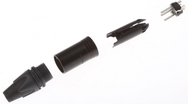 NC3MXX-HA-BAG, XLR Connectors 3PIN MALE CABLE END CRIMP-BLK/SILVER