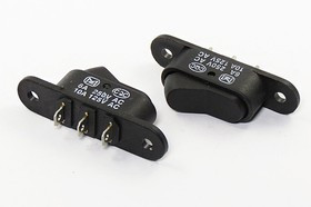 Переключатель клавишный, контакты 3C, 6А, OFF-ON, 2отверстия, подсветка черная, KCD7-102