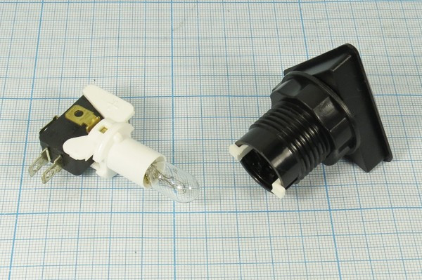 Треугольная кнопка без фиксации (SPDT), ON-(OFF)/OFF-(ON) желтая с подсветкой, 220В/5А; №1852 Y ПКн\250\ 5\(SPDT)\d24\чер\ ILжел12В\\5T\PB-3