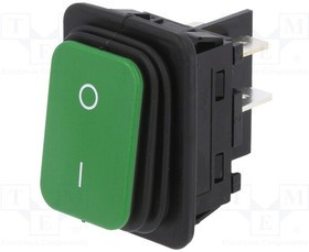 1932.3118, Rocker Switch, 20 A, DPST, 250V, ON-OFF, IP65, Black / Green