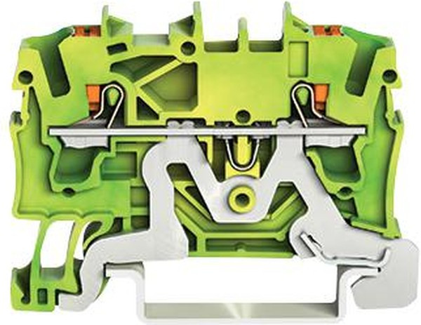 2202-1207, 2-пров. клемма с заземлением, 0,25 - 2,5 (4) мм2, наж.кнопка, желто-зелёная
