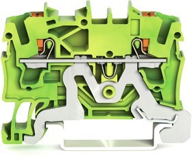 2202-1207, 2-пров. клемма с заземлением, 0,25 - 2,5 (4) мм2, наж.кнопка, желто-зелёная