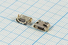 Гнездо micro USB, Тип B, реверсивное (reverse), 5 контактов, SMD на плату; №13478 гн microUSB REV\B\5C4HP\плат\ угл\\microUSBB5SD3REV