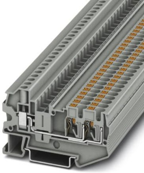 3211859, PTU 4-TWIN Series Grey Feed Through Terminal Block, Single-Level, Push In Termination
