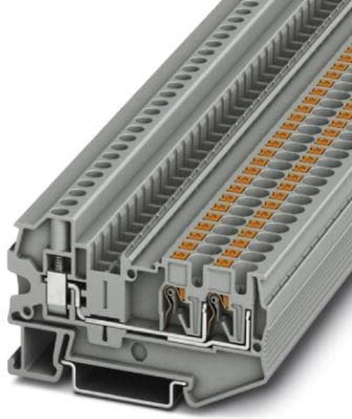 3211859, PTU 4-TWIN Series Grey Feed Through Terminal Block, Single-Level, Push In Termination