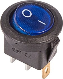 36-2571, Выключатель клавишный круглый 250V 6А (3с) ON-OFF синий с подсветкой (RWB-214, SC-214, MIRS-101-8)