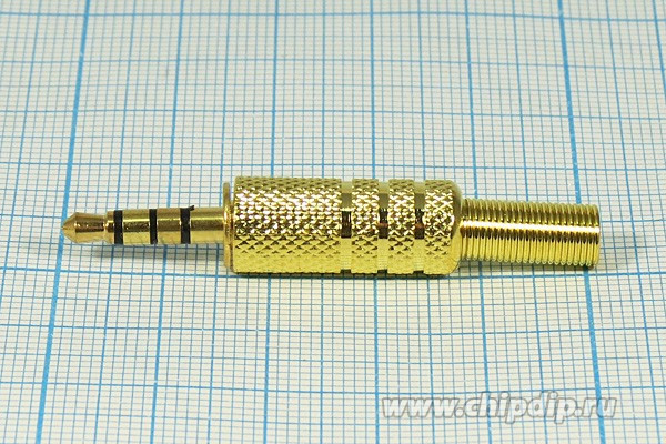 Штекер Audio Jack стерео 3.5мм на кабель, 4-х контактный; №9387 штек 3,5стерео\4C[Au]\каб \пруж хвост\\