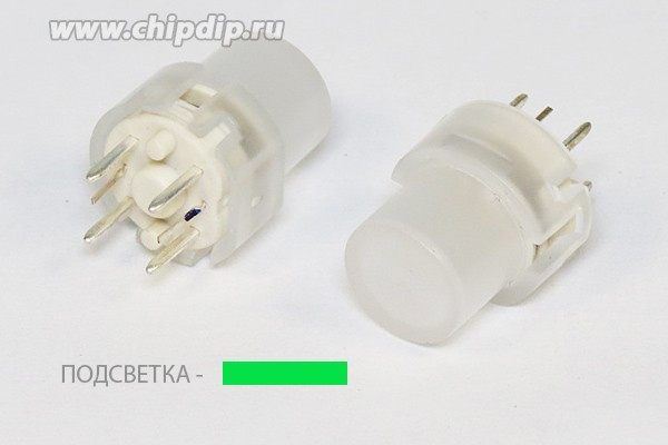 Тактовая кнопка, 12x14, алгоритм работы NO, IL2Взеленый, контакты 6P, KS01-BL-3