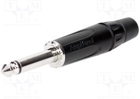 ACPM-KB, Вилка; Jack 6,35мм; "папа"; mono; прямой; на провод; пайка; черный