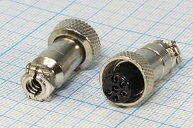 Разъем микрофонный MIC12 розетка, контакты 6P, монтаж на кабель, М12, XS12JK-6P-F