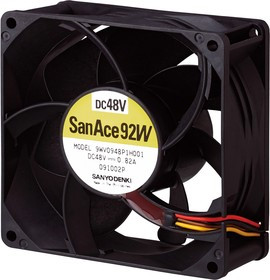 9WV0948P1H001, DC Fans Axial Fan, 92x92x38mm, 48VDC, 178CFM, 39.4W, 64dBA, Splash Proof, Tach/PWM, IP68